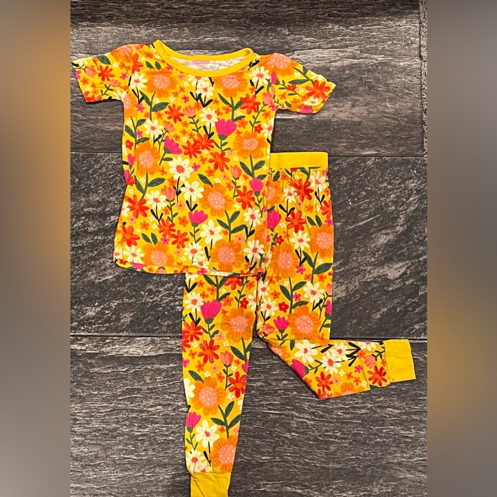 Little Sleepies girls size 3T Sunny Garden two piece bamboo floral Pajamas